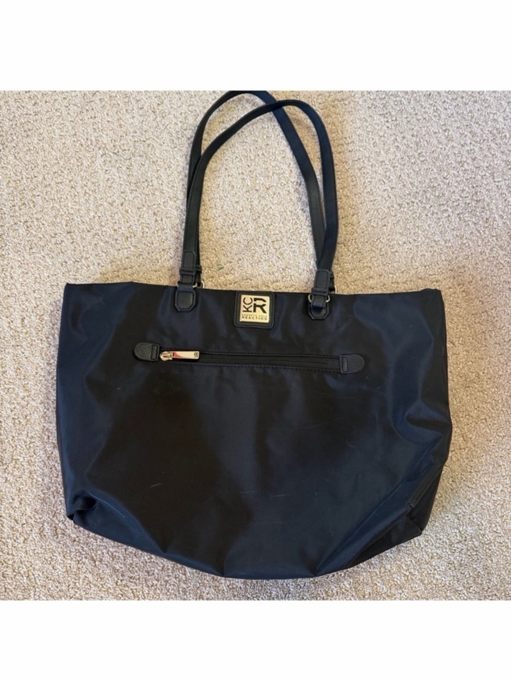 Kenneth Cole Reaction Black Nylon Tote Bag Purse Multi Pocket Office Travel Zip